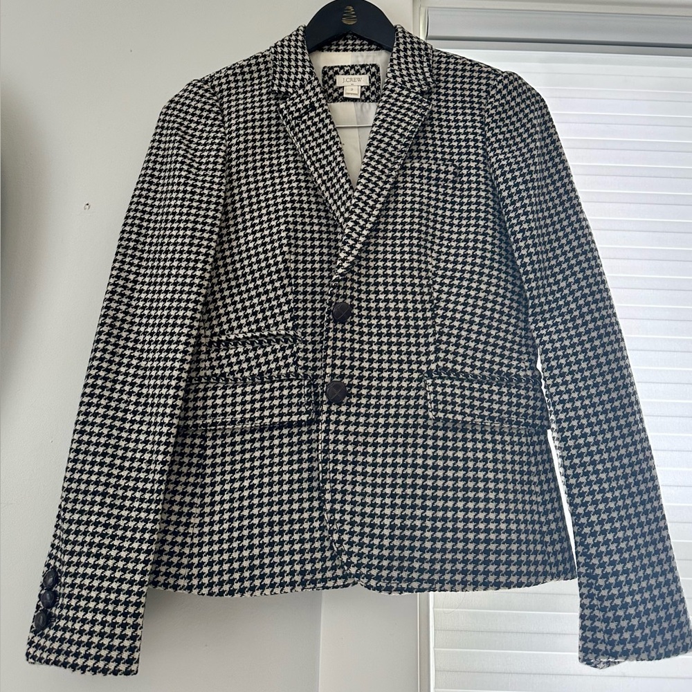 J. CREW Black and White Houndstooth Wool Fitted Blazer 2 - Picture 2 of 11